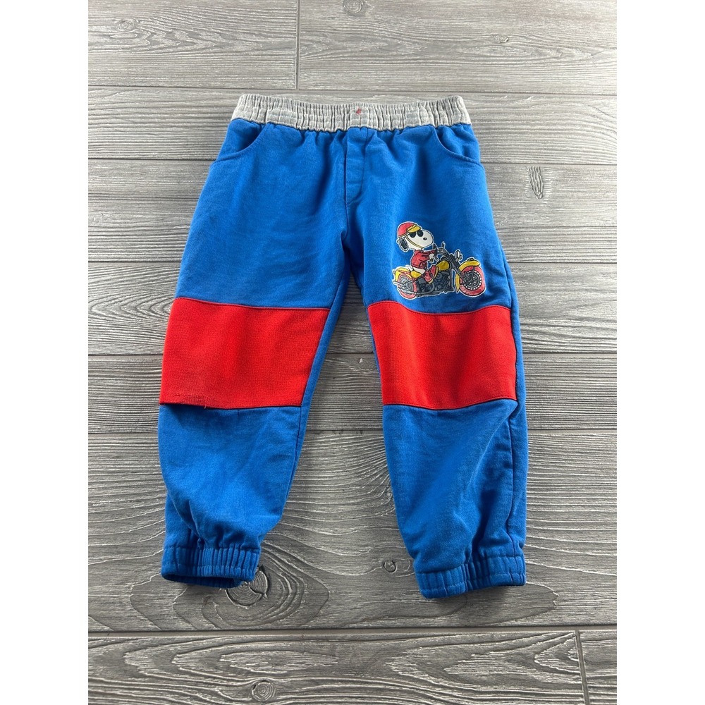 VTG Peanuts Snoopy Sweatpants Size 3T Red Blue Jogger Lounge Pants Graphic USA